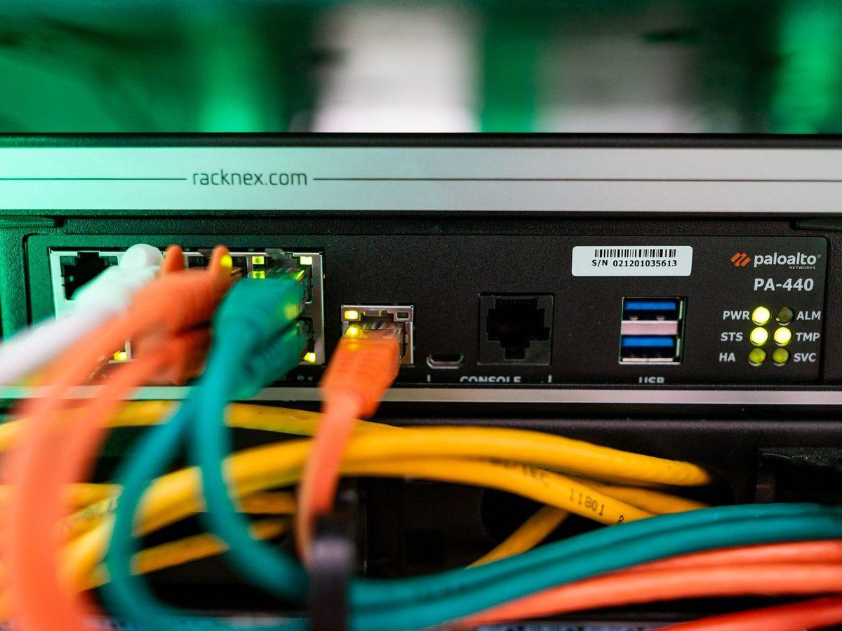 A network switch with data cabling in an ALTEPRO rack